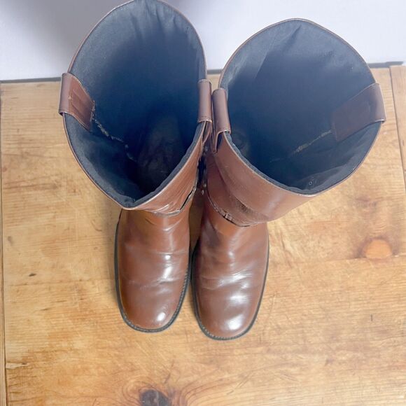 Distressed Square Toe Harness Boots Women's Size 11 Brown Faux Leather Moto Boho - Picture 2 of 13